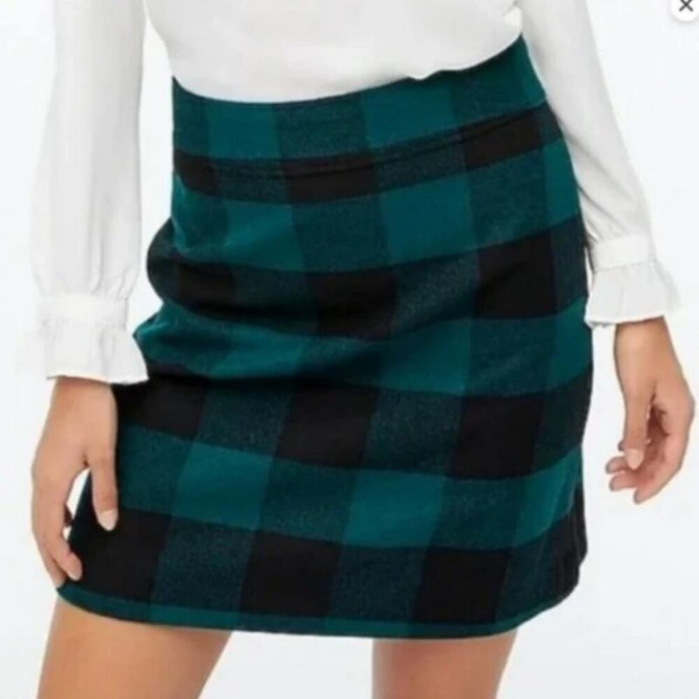 J. Crew Factory Green & Black Buffalo Plaid A-line Skirt Size 12